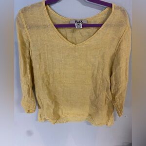 Flax Yellow Linen V-Neck Lagenlook Top